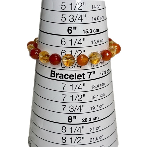 Handmade Jewelry - Citrine Coin (AA) and Carnelian 8mm Faceted Beads Stretch Bracelet Handmade